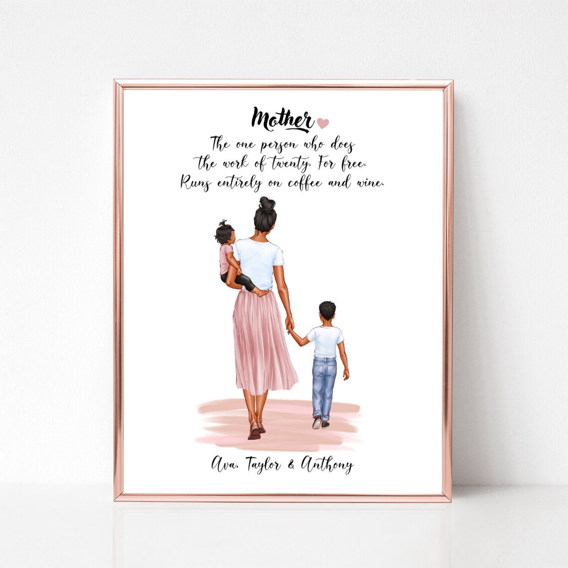 Funny Mother of Two Kids Coffee and Wine Quote Portrait Poster