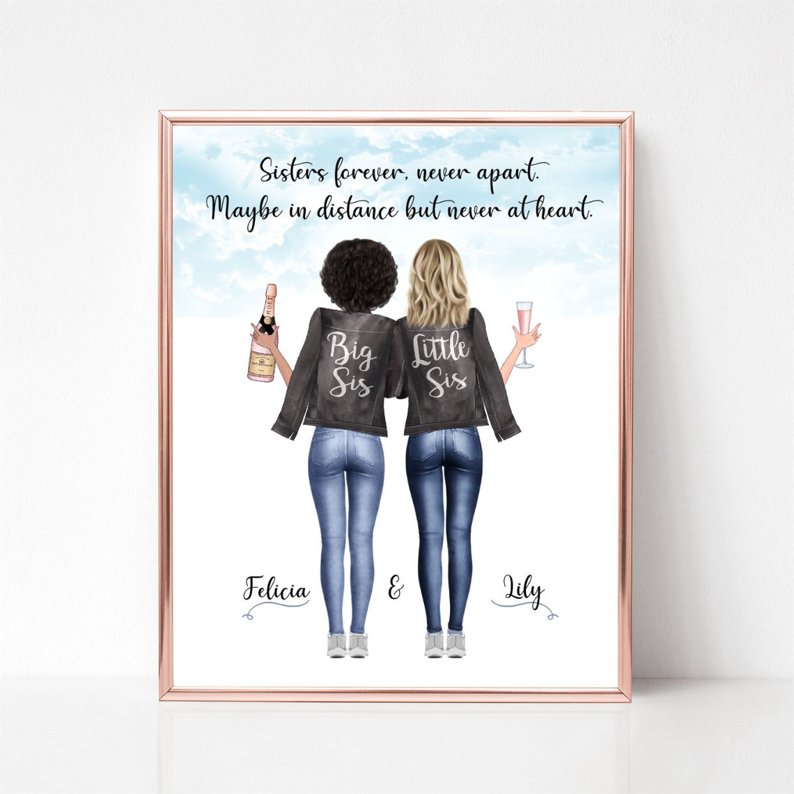 Sisters Forever Never Apart Big Sis Little Sis Poster Gift for Her