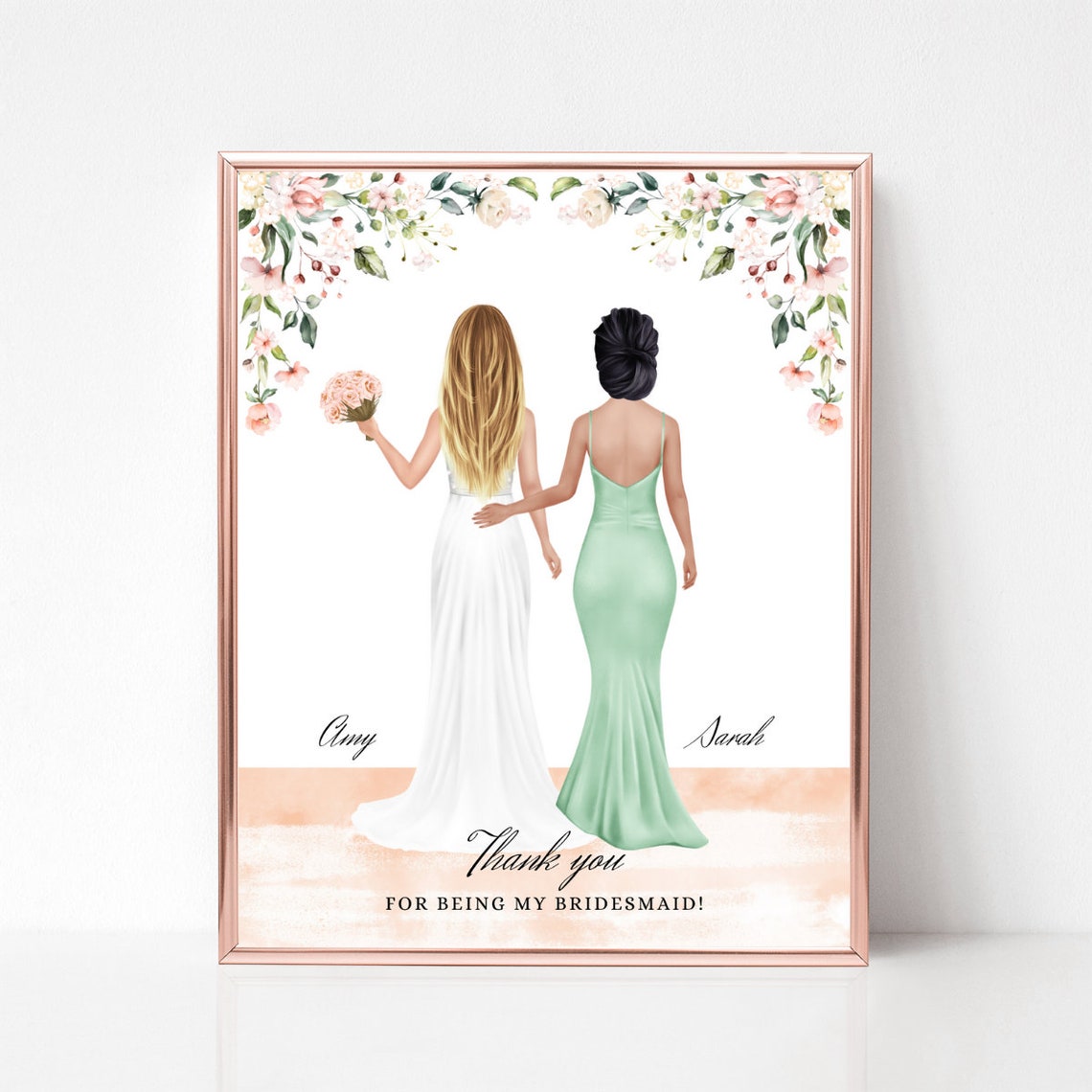 Bride And Maid Of Honor Thank You Gift Custom Portrait For Her Poster - Image 3