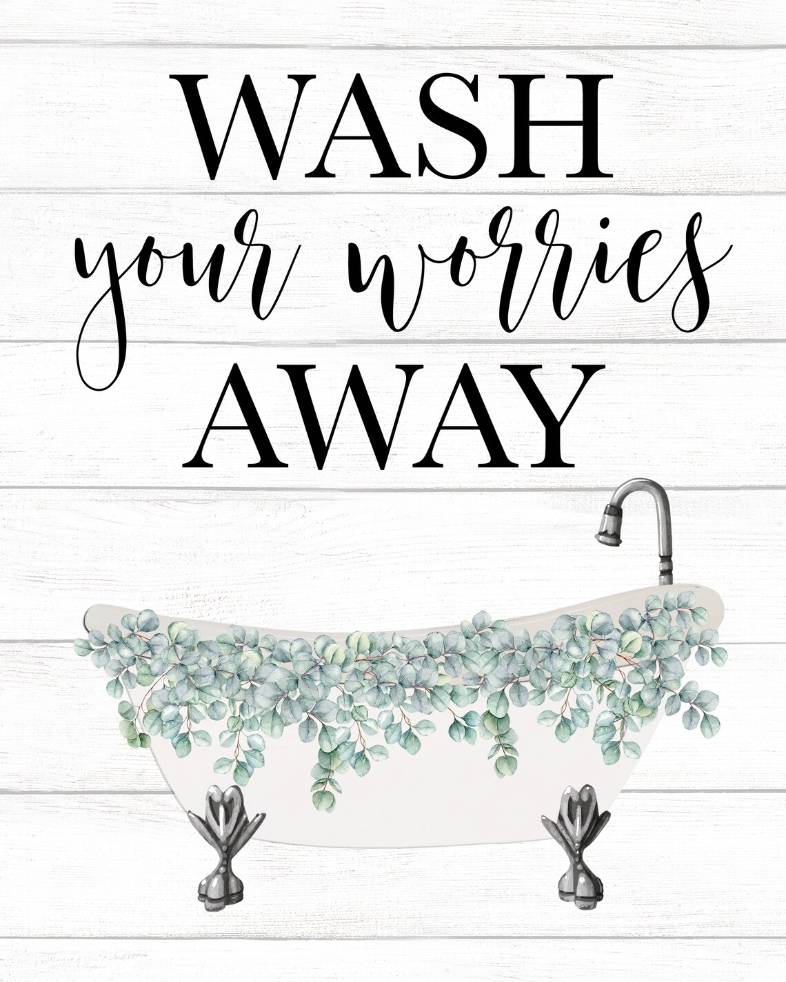 Wash Your Worries Away White Clawfoot Bathtub With Eucalyptus Print - Image 2