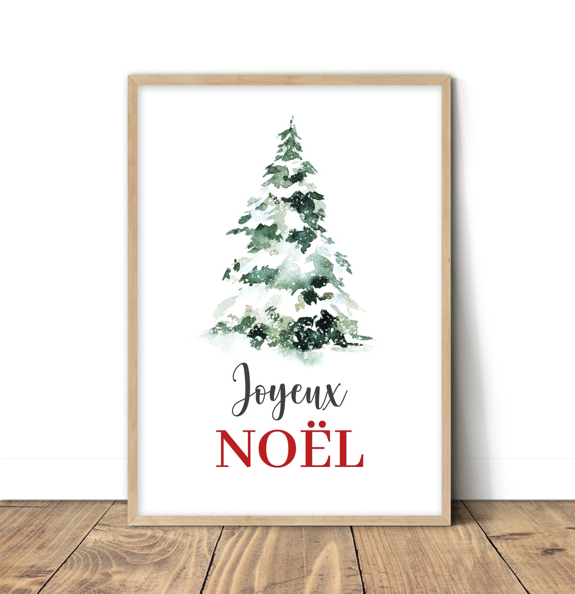Snowy Watercolor Pine Tree Joyeux Noel French Christmas Poster - Image 2