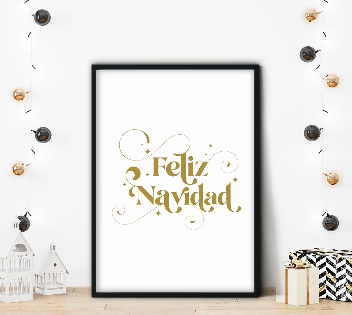 Feliz Navidad Gold Swirl Script Spanish Christmas Holiday Poster - Image 2