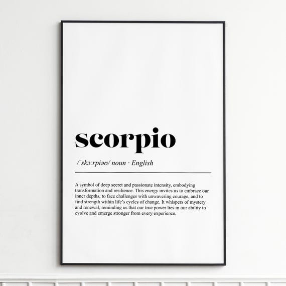 Scorpio Definition Print Elegant Dictionary Wall Art Modern Typography Poster Home Decor