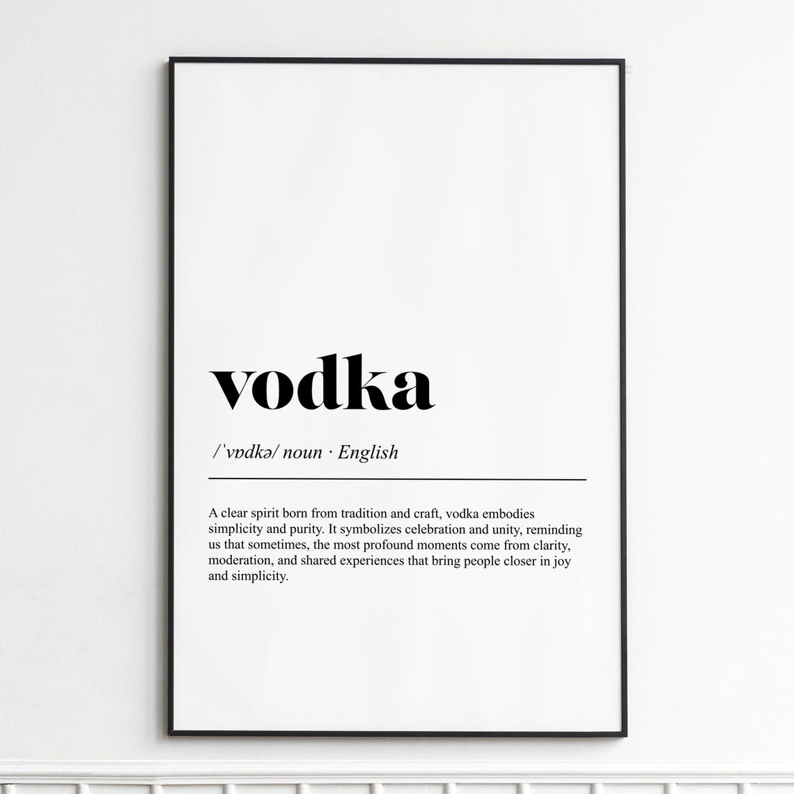 Vodka Definition Minimalist Typography Dictionary Poster for Bar Decor