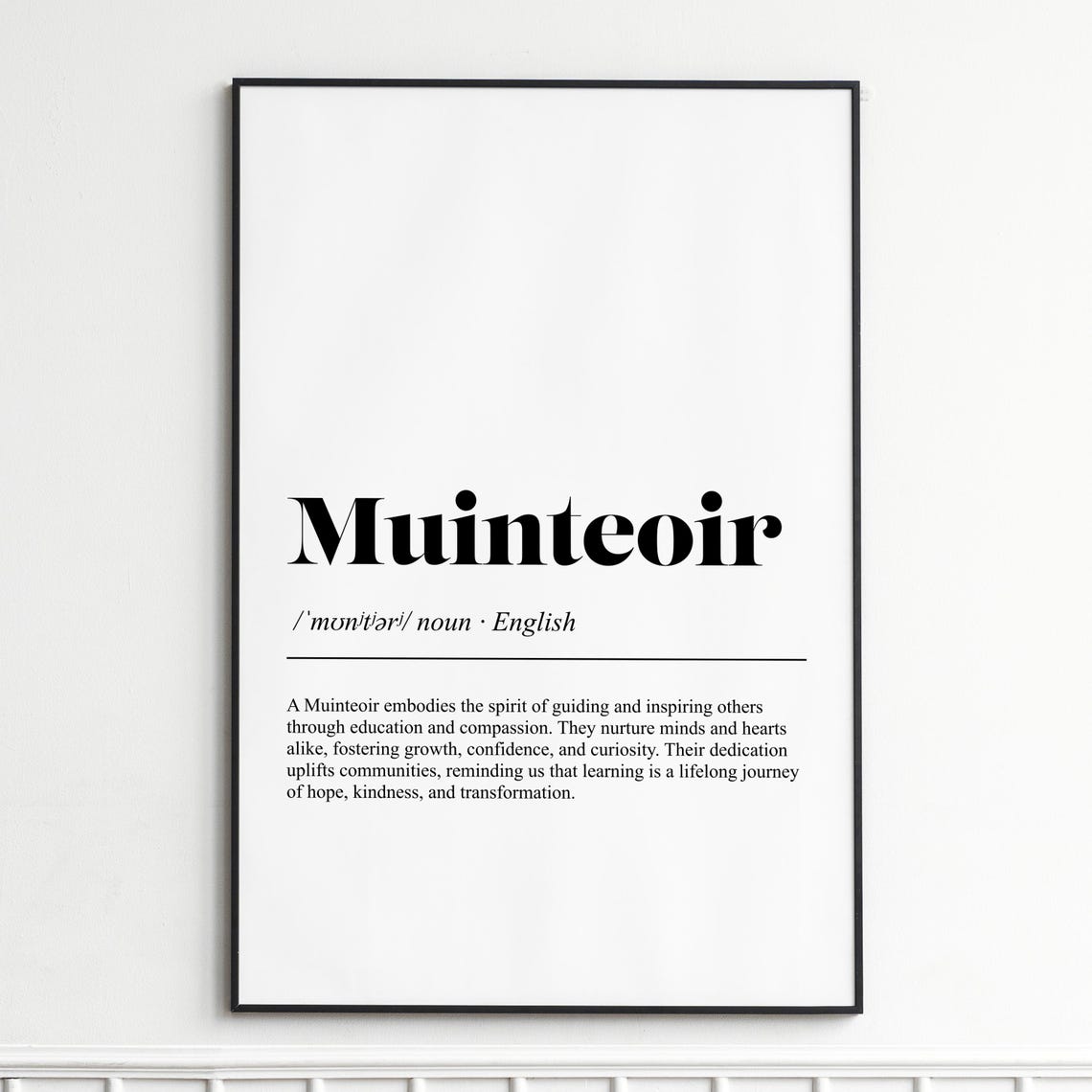 Muinteoir Definition Print Elegant Dictionary Typography Wall Art Modern Minimalist Poster Inspirational Home Decor