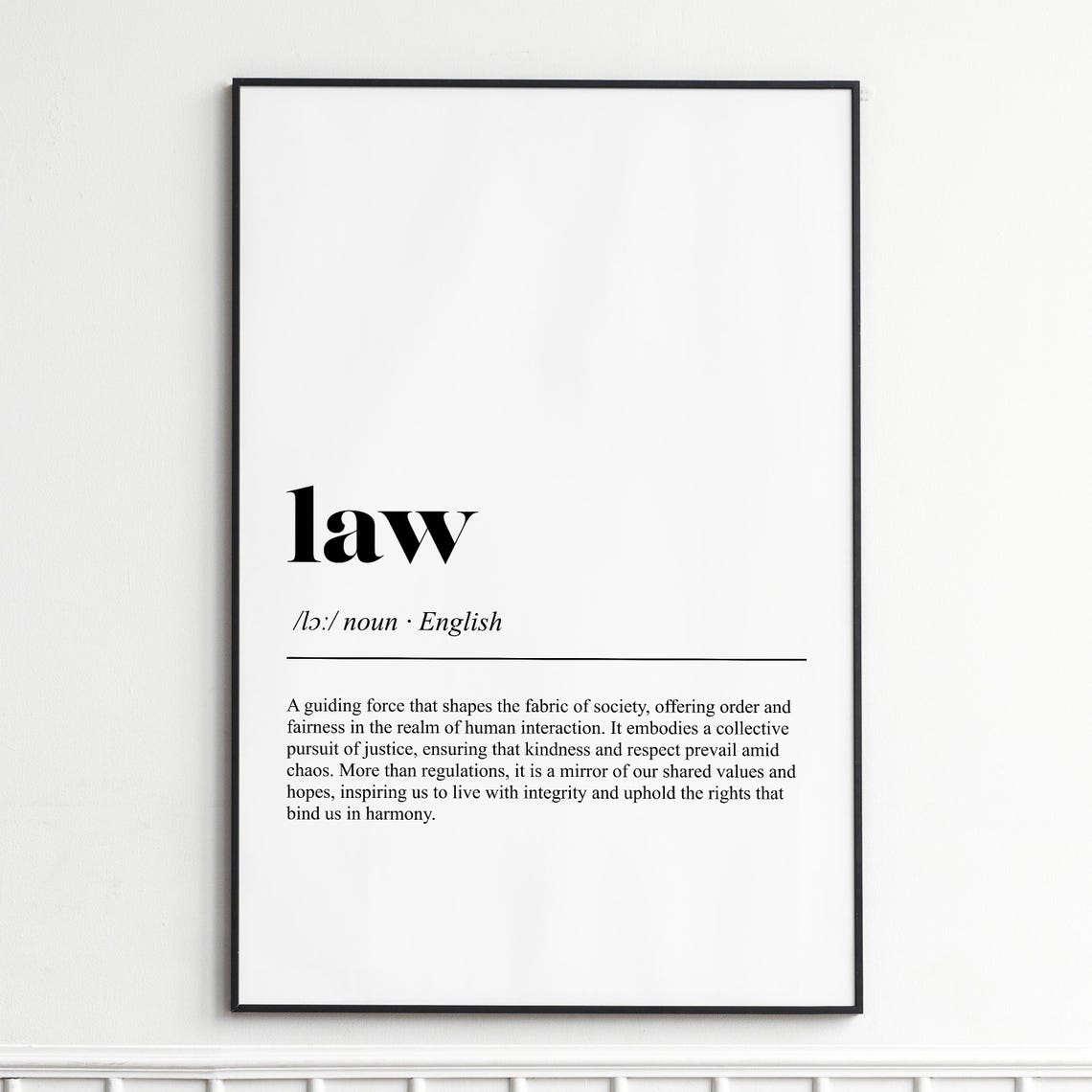 Law Definition Poster Dictionary Typography Minimalist Wall Decor