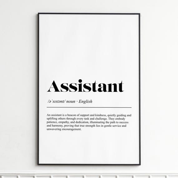 Assistant Art Print Inspirational Word Definition Wall Modern Minimalist Decor Stylish Gift Or Present