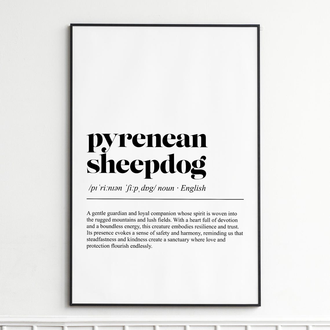 Pyrenean Sheepdog Definition Poster Dictionary Dog Breed Wall Decor