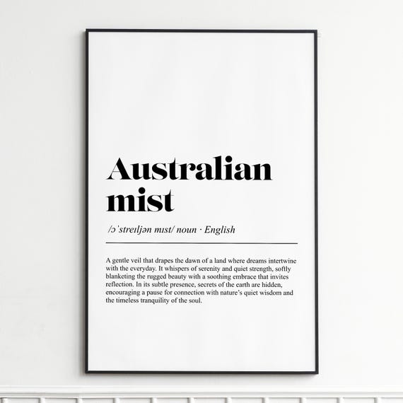 Australian Mist Definition Print Elegant Dictionary Wall Art Botanical Typography Poster Home Decor Or