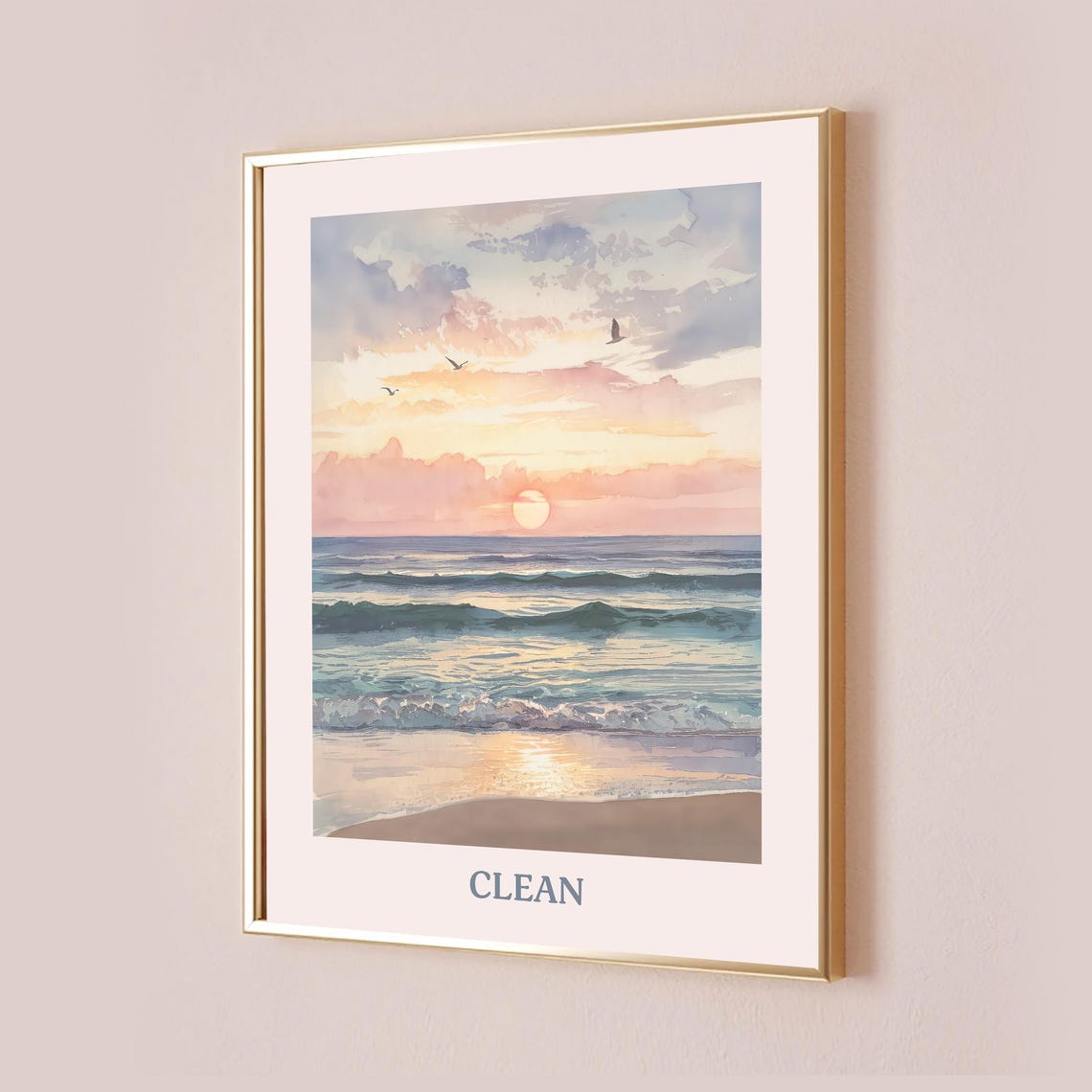 Clean Beach Sunrise Ocean Watercolour Sunset Seascape Poster