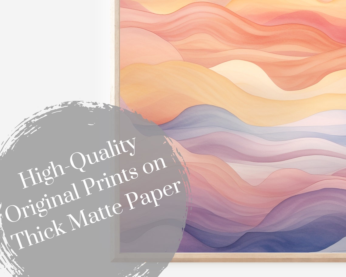 Abstract Sunset Wave Pattern Watercolor Ocean Art Coastal Decor Painting Tropical Sunset Wall Print Beach Vibe Home Decor - Image 3