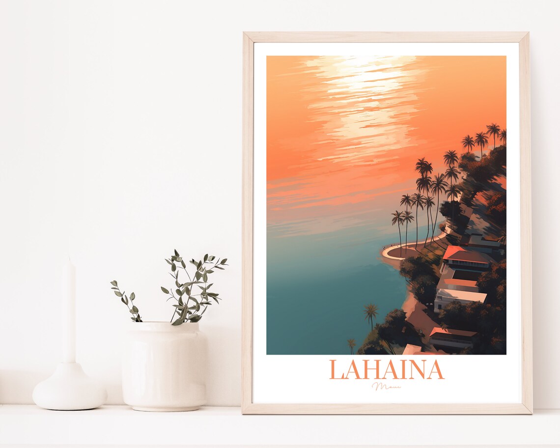 Lahaina Maui Tropical Beach Scene Art Print, Hawaii