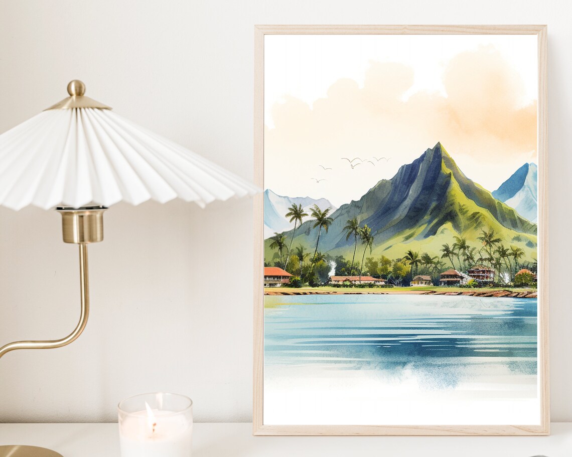 Hawaiian Paradise Watercolor Tropical Landscape Art Print - Image 2
