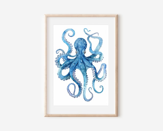 Octopus Watercolor Print Animal Artwork Minimalist Art Nursery Art Bathroom Artwork Watercolor Animal Coastal Artwork Octopus Decor