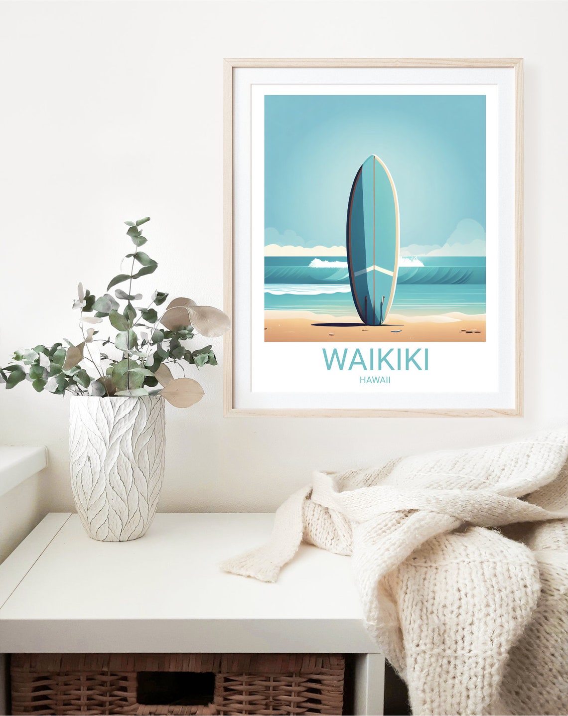 Waikiki Travel Print Hawaii Artwork Island Art Hawaii Poster Travel Poster Minimalist Art Surfer Art Travel Artwork Hawaii Print - Image 2