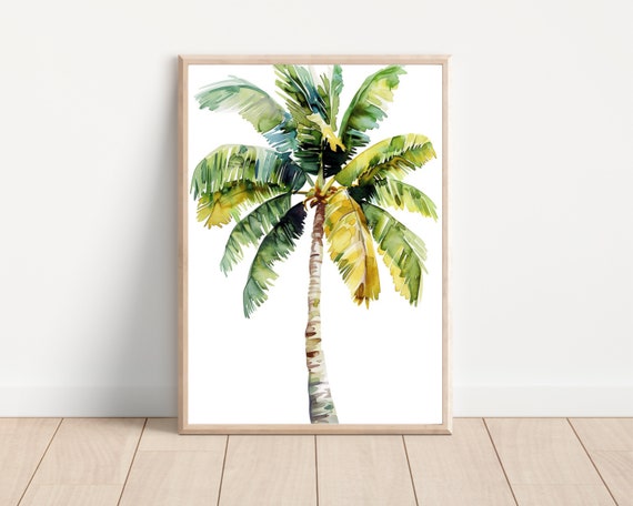 Watercolor Palm Tree Print Tropical Artwork Island Art Plant Leaf Watercolor Tropical Print Minimalist Art Boho Art Modern Artwork