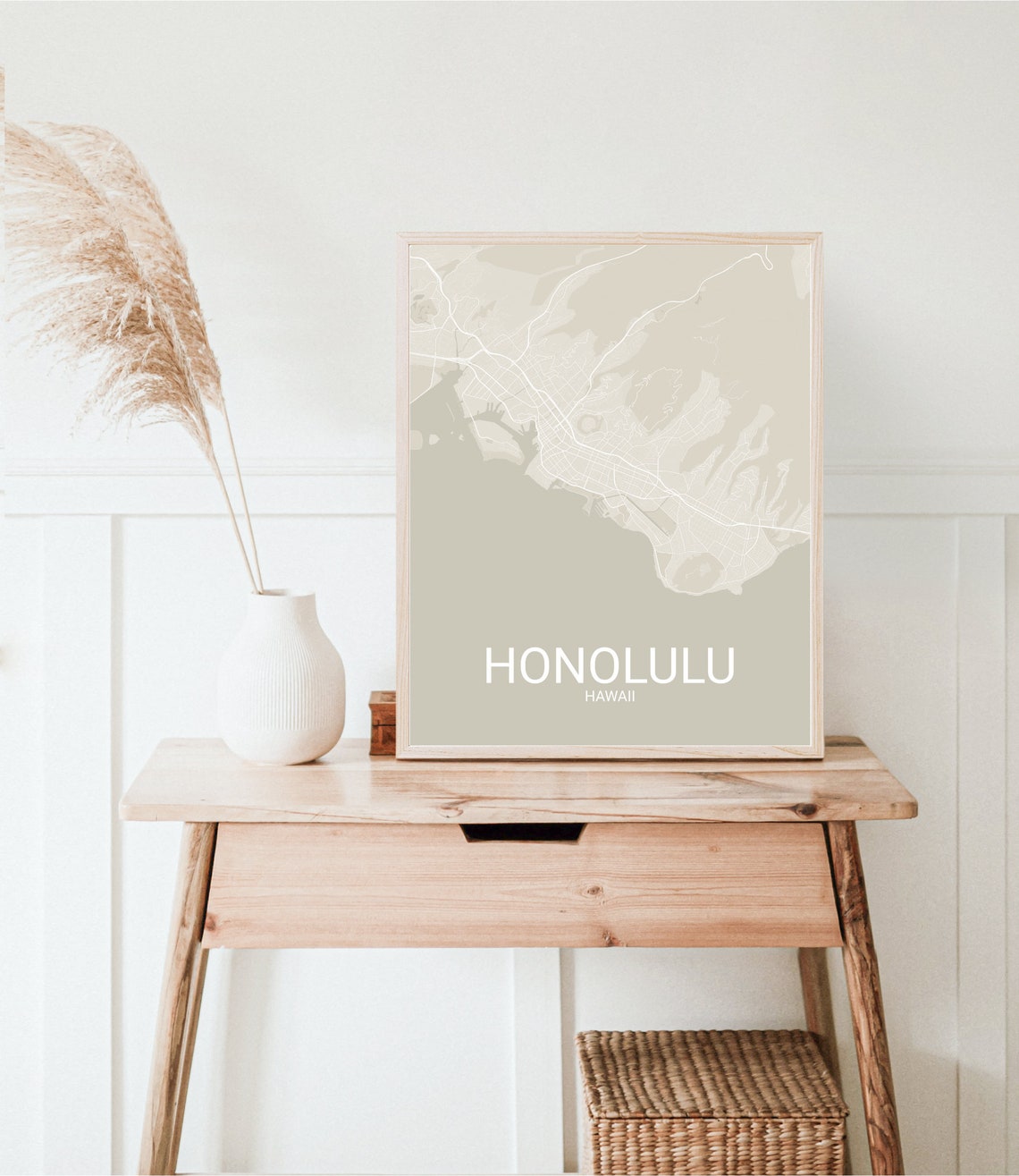 Honolulu Hawaii City Map Print Beige Neutral Minimalist Wall Poster - Image 2
