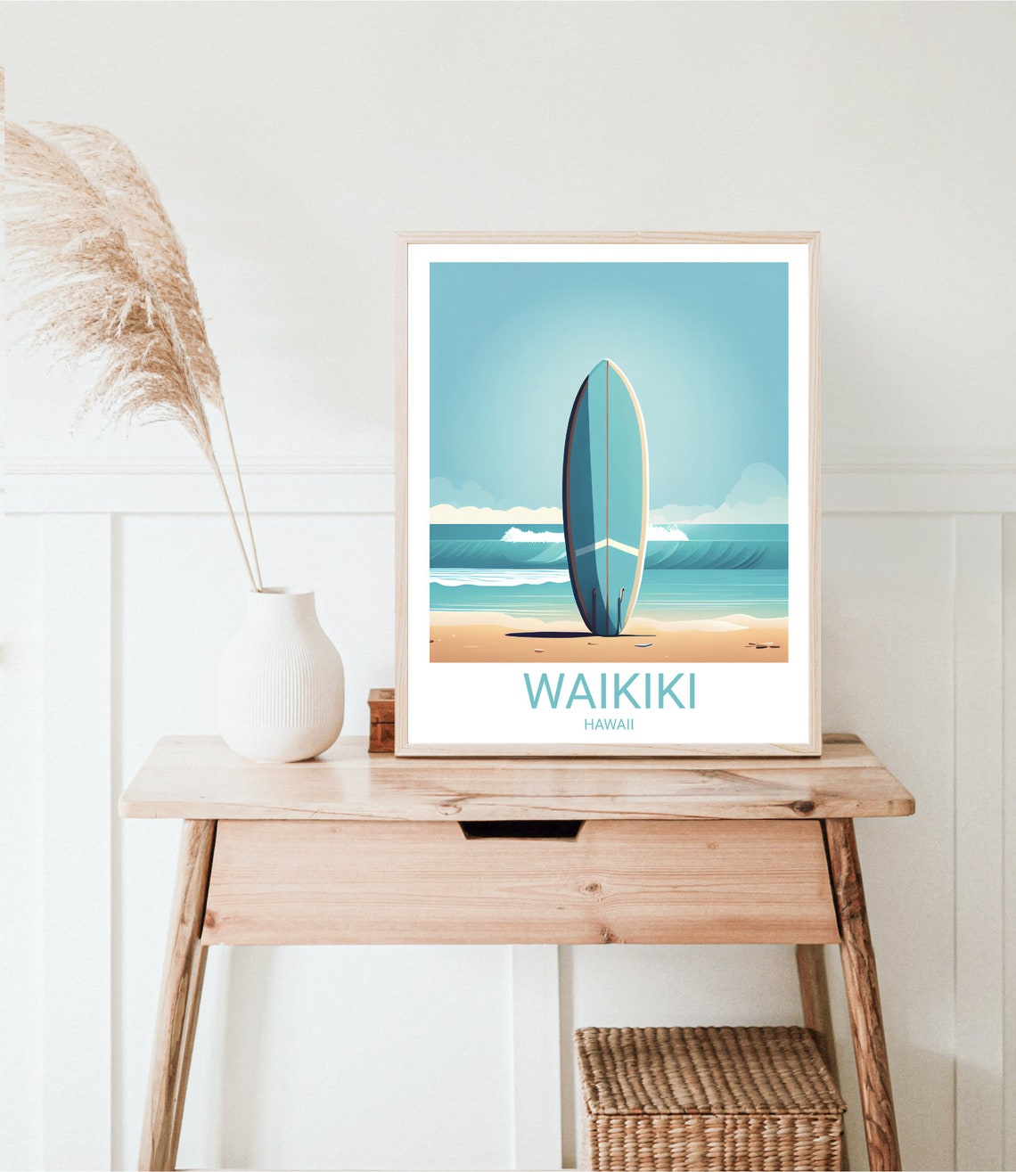 Waikiki Travel Print Hawaii Artwork Island Art Hawaii Poster Travel Poster Minimalist Art Surfer Art Travel Artwork Hawaii Print - Image 4