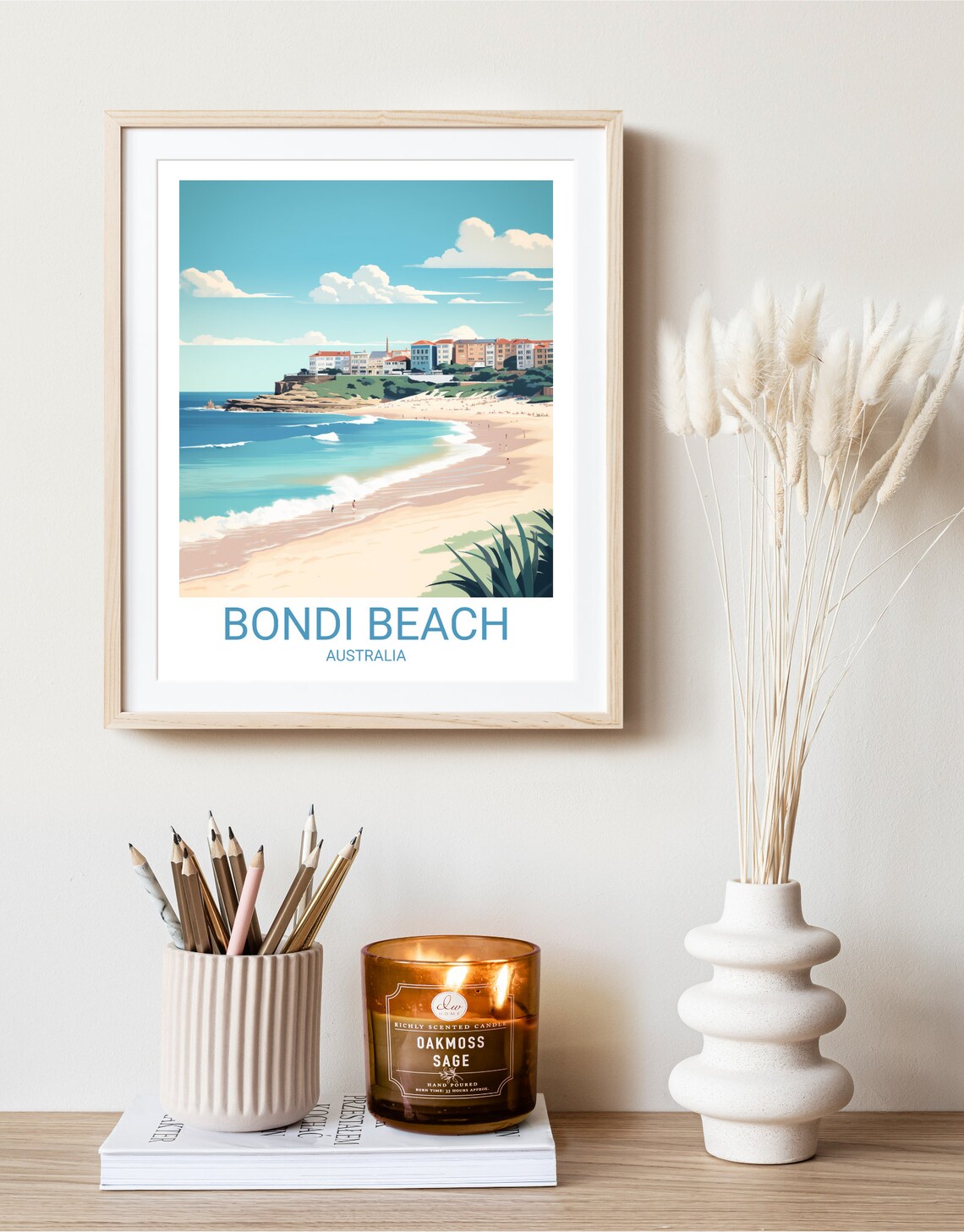 Bondi Beach Australia Retro Travel Poster Curved Bay Surf Art Print - Image 2