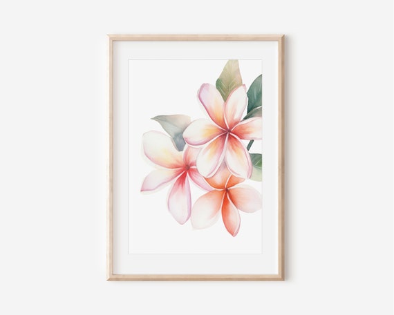 Hawaiian Plumeria Botanical Art Print, Tropical Decor