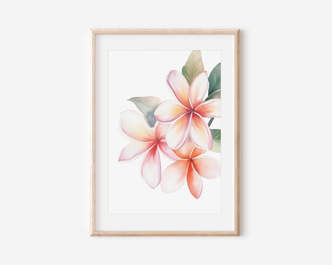 Hawaiian Plumeria Botanical Art Print, Tropical Decor