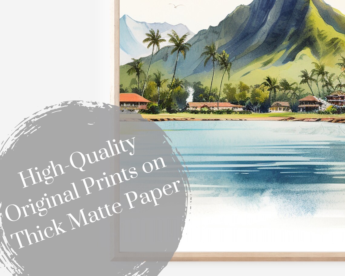 Hawaiian Paradise Watercolor Tropical Landscape Art Print - Image 3