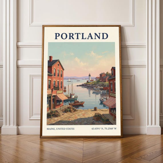 Portland Maine State Poster American Vintage Harbour Travel Art Print