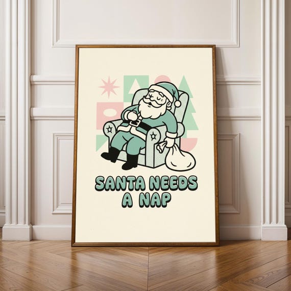 Santa In Chair Poster Retro Vintage Christmas Art Soft Pastel Print