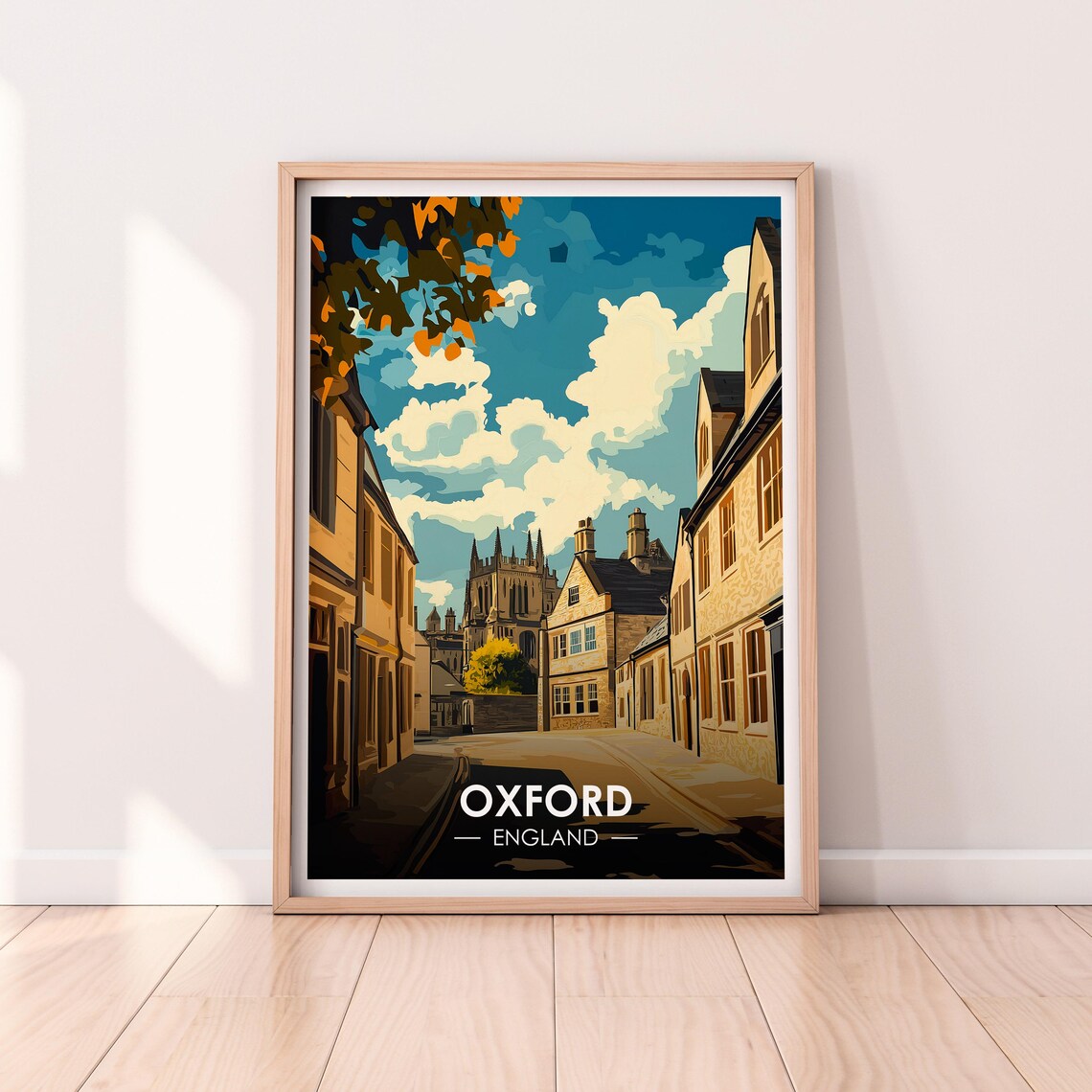 Oxford England Quiet College Street Church Towers Blue Sky Poster