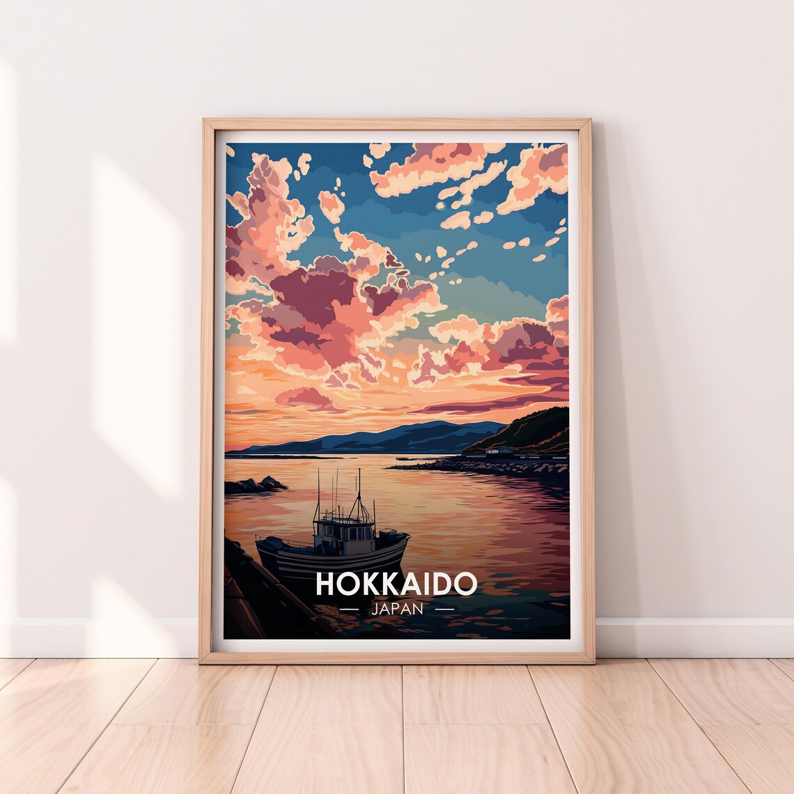 Hokkaido Japan Fishing Boat Harbor Sunset Dramatic Sky Poster