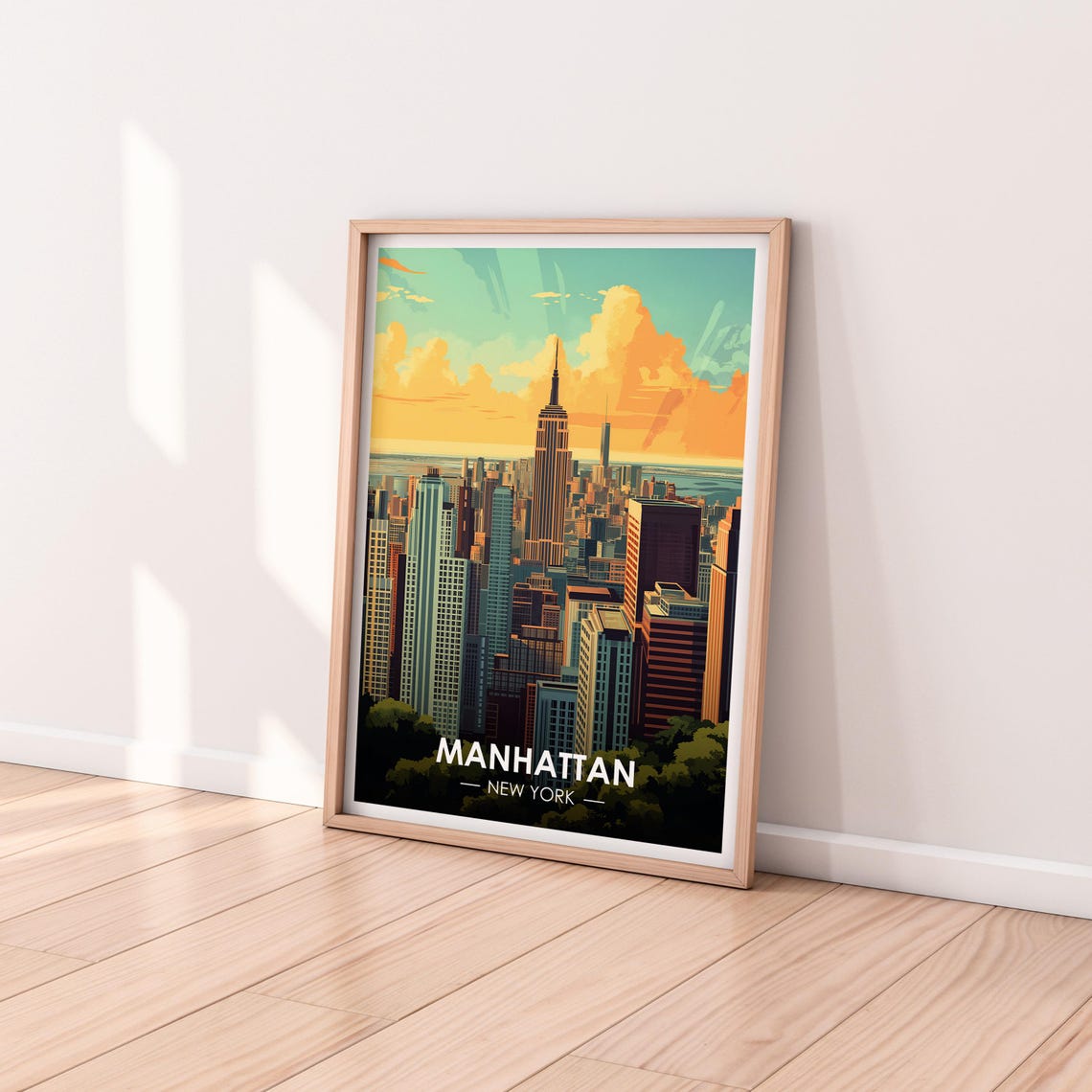 Manhattan New York Empire State Building Sunset Vintage Travel Poster - Image 2