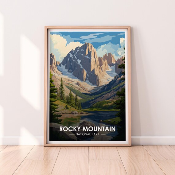 Rocky Mountain National Park Alpine Lake Peaks Vintage Travel Poster