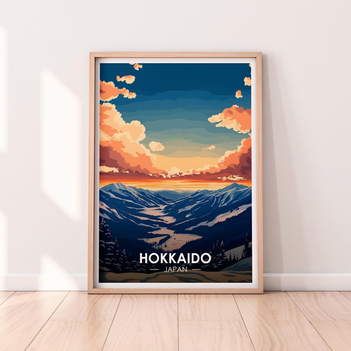 Hokkaido Japan Mountain Valley Layered Peaks Sunset Glow Poster