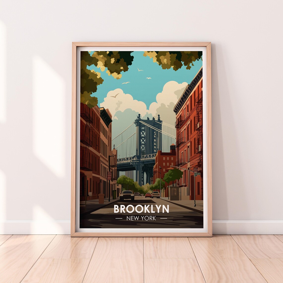 Brooklyn New York Manhattan Bridge Dumbo Street Vintage Travel Poster