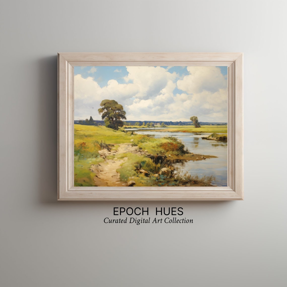 Rustic Landscape Painting Countryside Scenery Art Wall Decor Nature Scene With Trees And Clouds