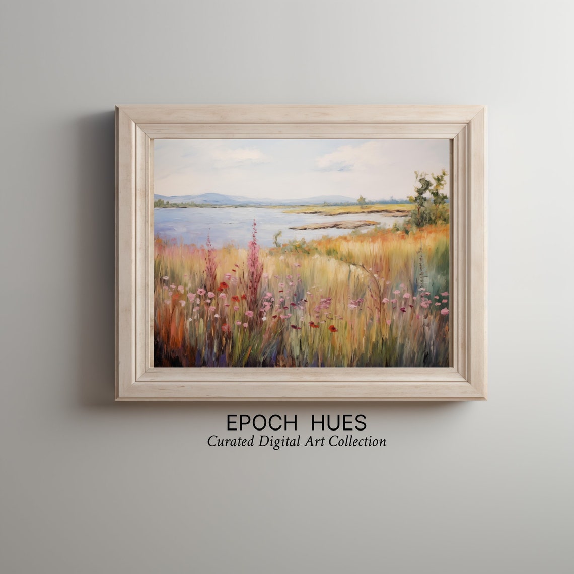 Wildflower Meadow By A River Impressionist Landscape Art Poster - Image 3