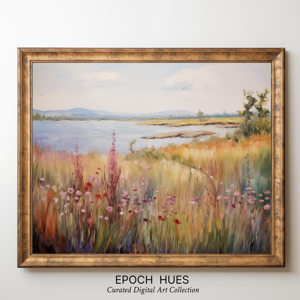 Wildflower Meadow By A River Impressionist Landscape Art Poster