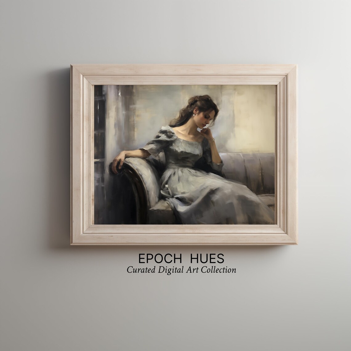 Elegant Woman in Gray Gown Reclining Oil Painting Vintage Style Poster - Image 3