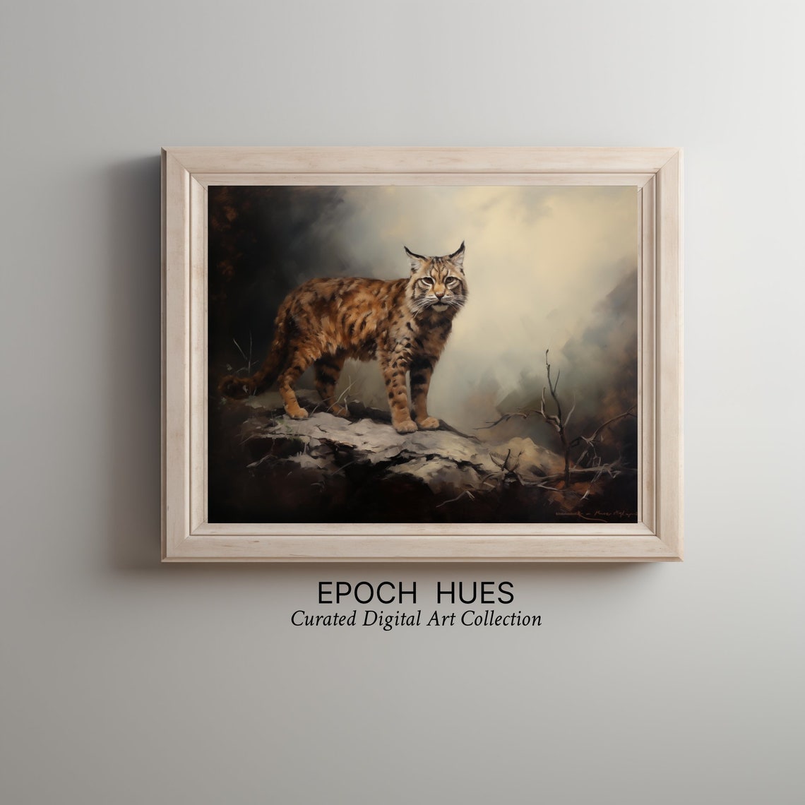 Bobcat Standing on Rocky Ledge in Mist Dramatic Wildlife Poster - Image 2