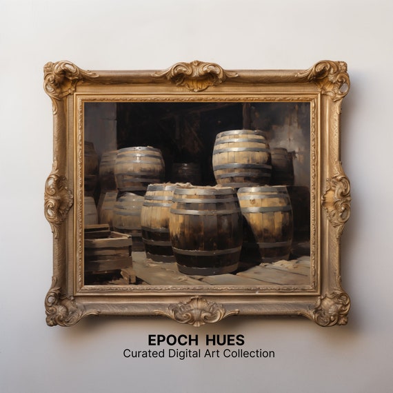 Vintage Barrel Art Print Rustic Cellar Decor Classic Still Life Farmhouse Wall Art