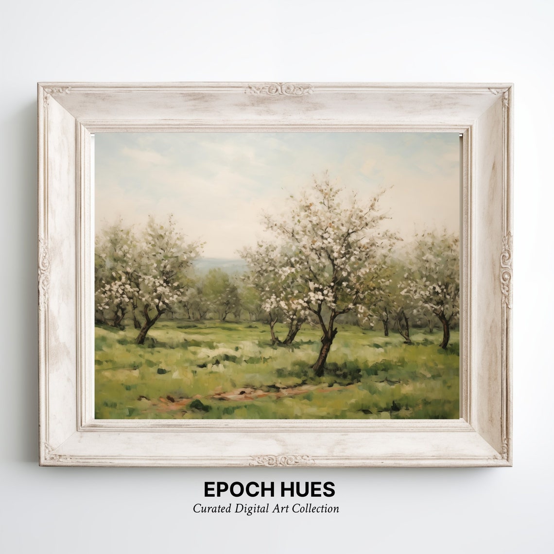 Spring Orchard Blossoming Trees Pastoral Landscape Painting Wall Art