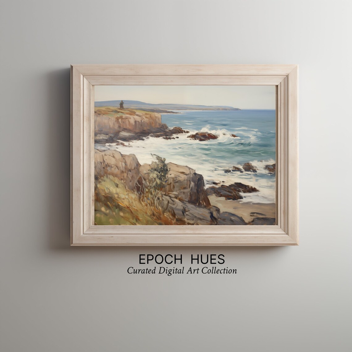 Coastal Landscape Painting, Ocean Cliffs View