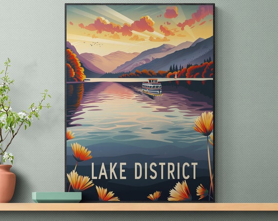 Lake District Colorful Vintage Poster Perfect Retro Wall Art Travel Decor Gift For History Lovers