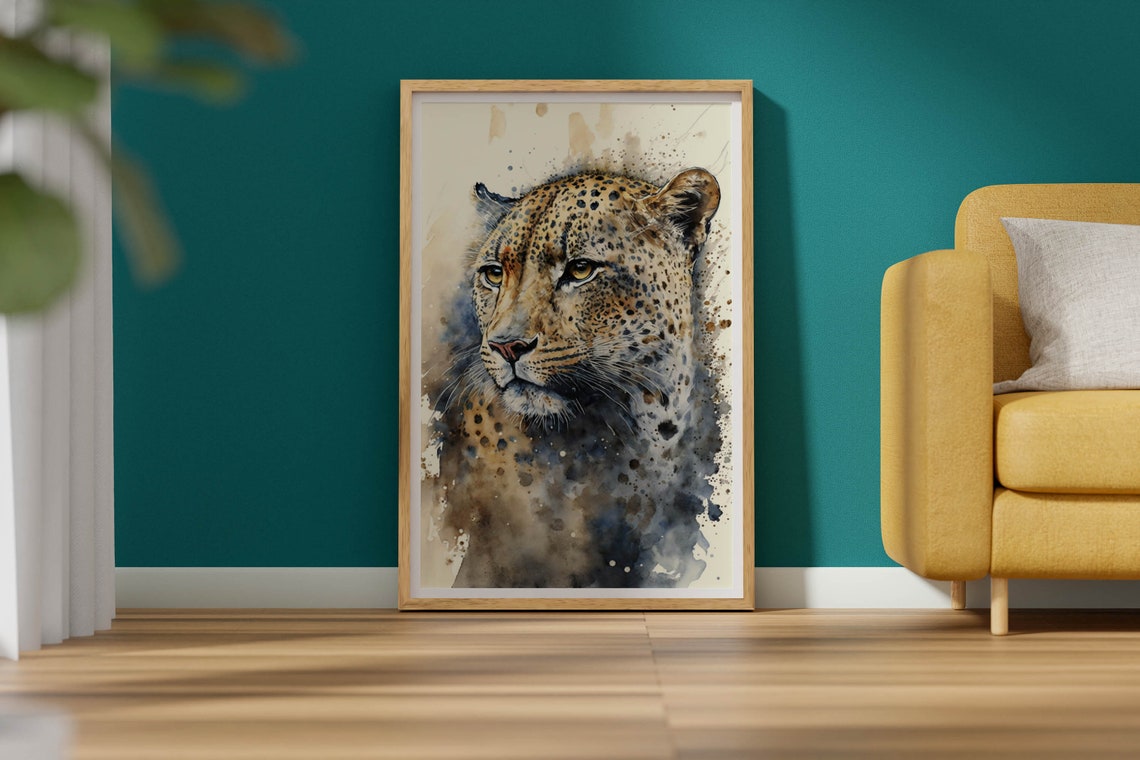 Leopard Watercolor Poster Spotted Wild Big Cat Paint Splash Art - Image 2