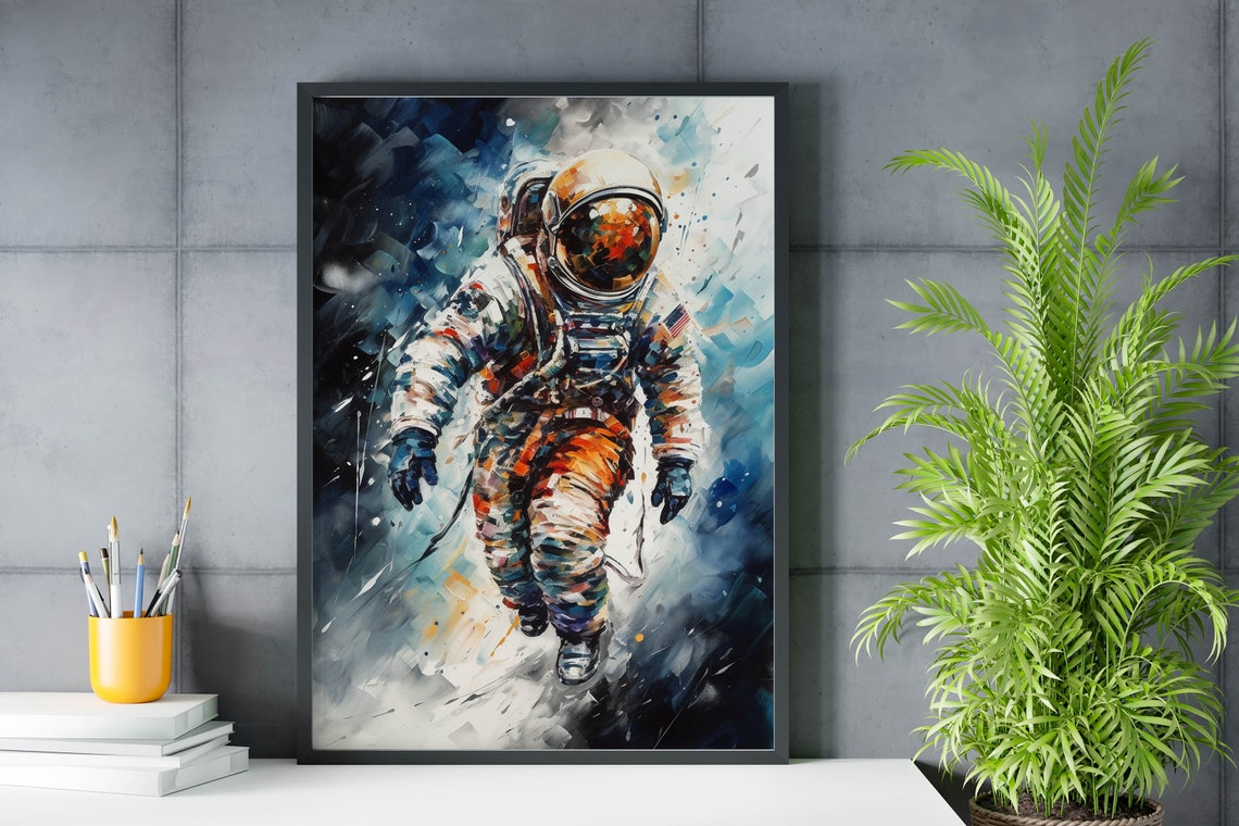 Astronaut Floating in Space Watercolor Splash Impressionist Poster - Image 2