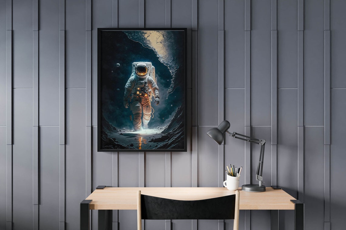 Astronaut Emerging From Dark Portal Poster Cosmic Cave Light Artwork - Image 2