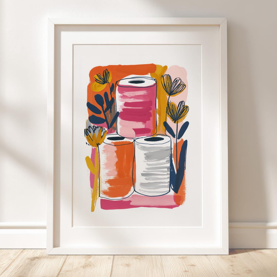 Toilet Paper Rolls Floral Gouache Playful Abstract Art Poster
