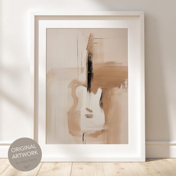 Neutral Abstract Guitar Print Beige Minimalist Wall Art