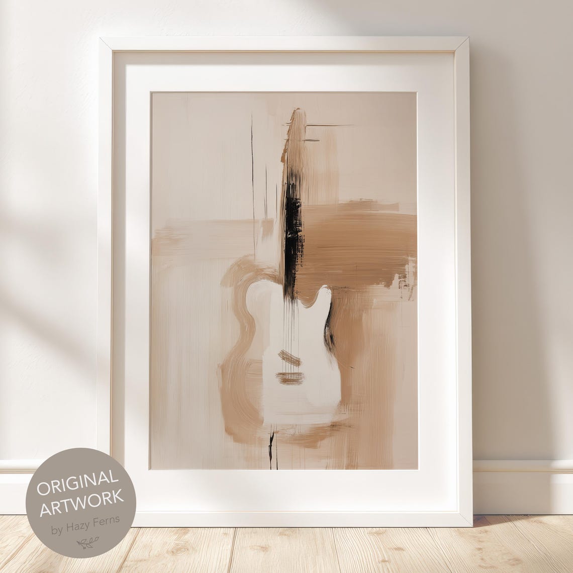 Abstract Beige Guitar Minimalist Music Studio Neutral Art Poster