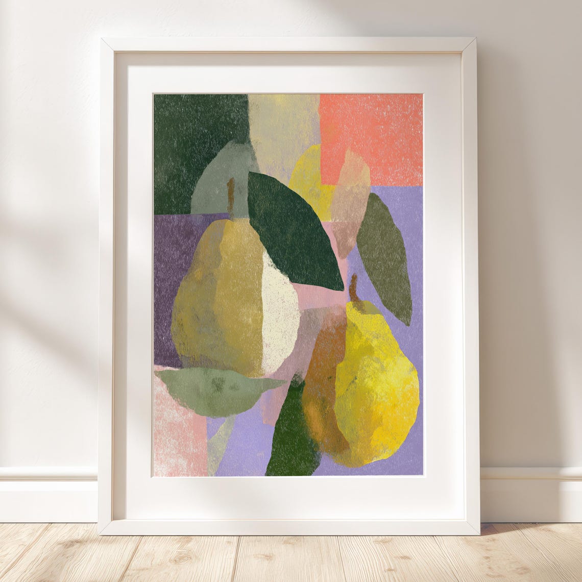 Abstract Pear Still Life Print With Colorful Modern Fruit Kitchen Art